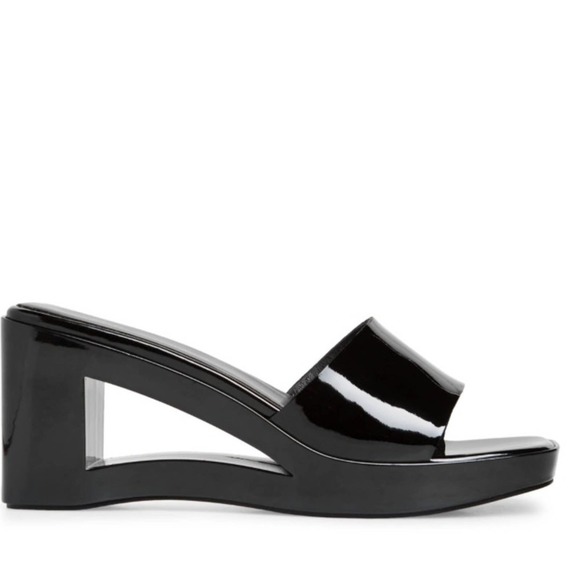 Jeffrey Campbell Shoes - Jeffrey Campbell black patent Shaggy Cutout Wedge Sandals